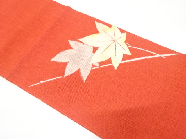 JAPANESE NAGOYA OBI FOR SUMMER / WOVEN MAPLE LEAVES